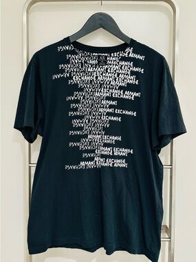 Armani Exchange Black Tee with White Stacked Logo Design